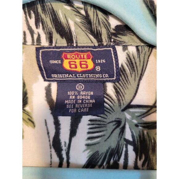 Route 66 Mens Retro 3X Green Palm Trees Hawaiian Shirt Vacation Beach Island - Picture 2 of 3